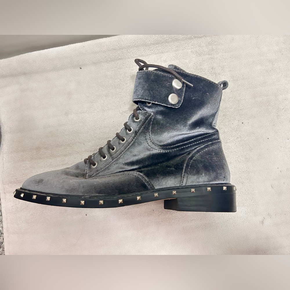 Vince Camuto Talorini Blue Velvet Studded Moto Combat Boot